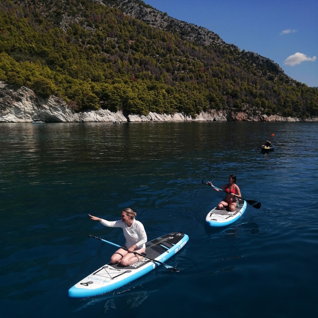 Stand-up paddleboarding in Greece.